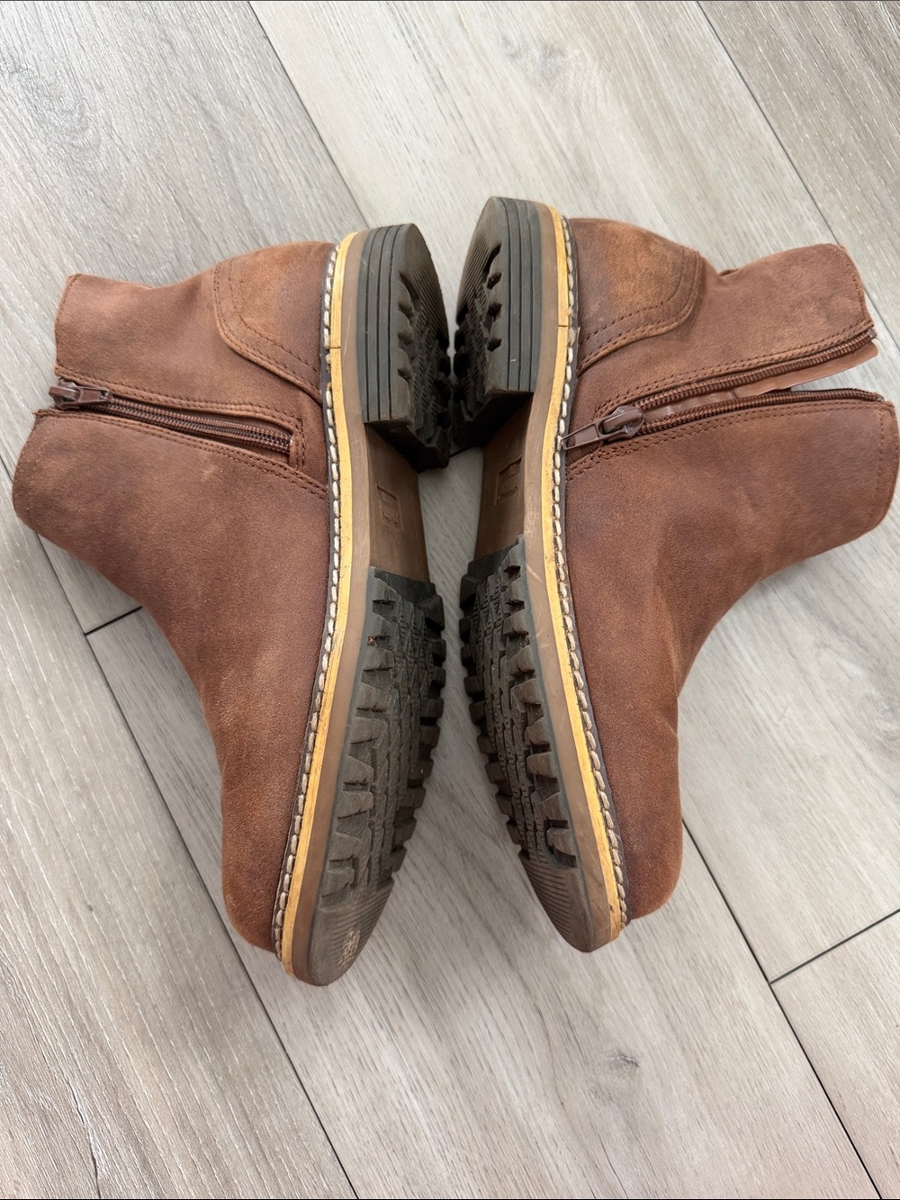 Women's Brown Suede Ankle Boots - Classic Zip Booties - Picture 2 of 4